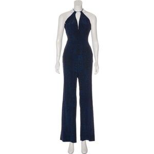 Diane Von Furstenberg Open Back Navy Blue Groovy Ireland Silk Jumpsuit Size XS,